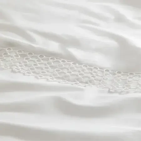 %100 Pamuk Saten Kumaş Nevresim Seti 240x220 cm Beyaz - Manuela Serisi - 4