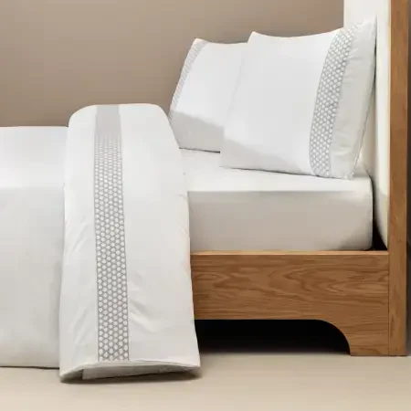 %100 Pamuk Saten Kumaş Nevresim Seti 240x220 cm Beyaz Mavi - Regina Serisi - 1