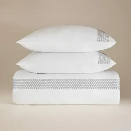 %100 Pamuk Saten Kumaş Nevresim Seti 240x220 cm Beyaz Mavi - Regina Serisi - 5