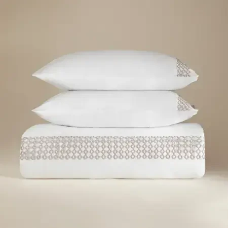 %100 Pamuk Saten Kumaş Nevresim Seti 240x220 cm Beyaz Taş - Manuela Serisi - 5