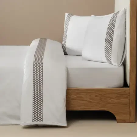 %100 Pamuk Saten Kumaş Nevresim Seti 240x220 cm Beyaz Taş- Regina Serisi - 1