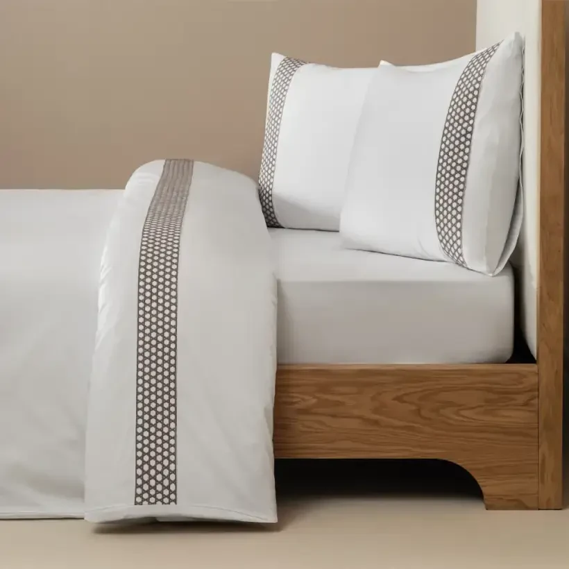 %100 Pamuk Saten Kumaş Nevresim Seti 240x220 cm Beyaz Taş- Regina Serisi - PENELOPE