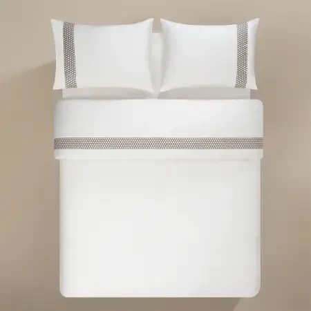 %100 Pamuk Saten Kumaş Nevresim Seti 240x220 cm Beyaz Taş- Regina Serisi - PENELOPE