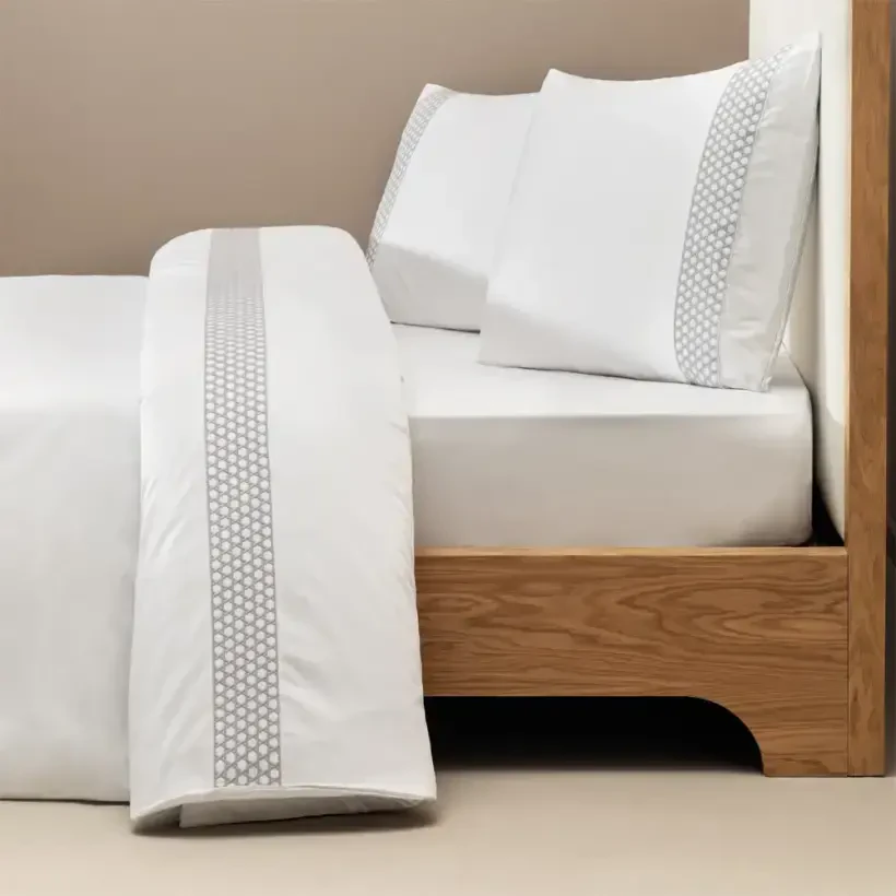 %100 Pamuk Saten Kumaş Nevresim Seti 260x240 cm Beyaz Mavi - Regina Serisi - PENELOPE