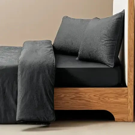 %100 Pamuk Saten Nevresim Seti 200x220 cm Antrasit - Plume Serisi - 1