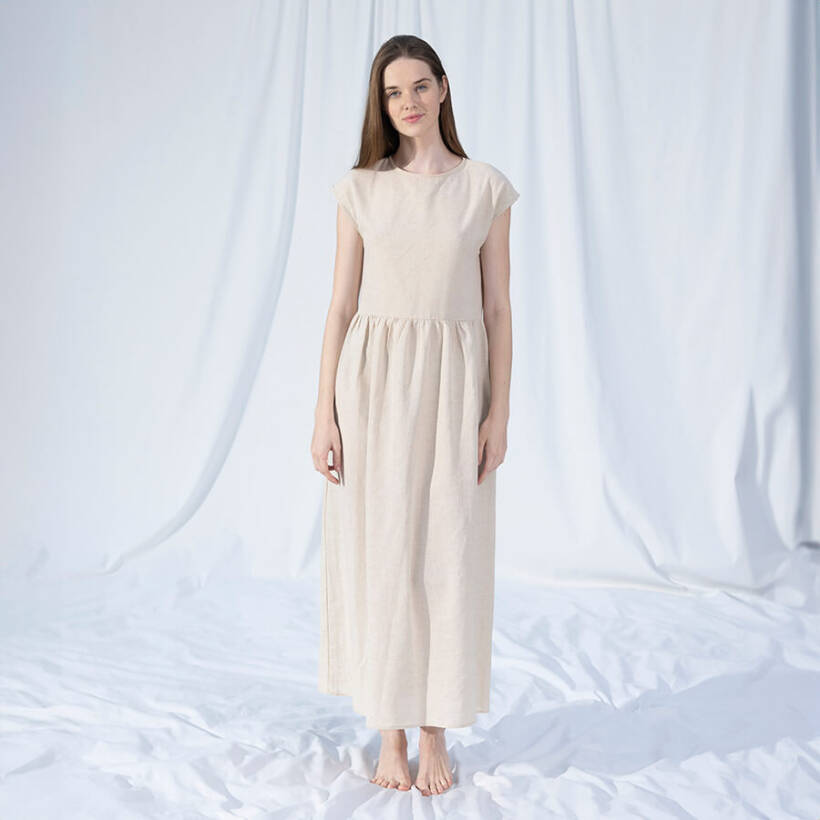 %100 Keten Elbise Ekru L-XL - Serli Keçoğlu Koleksiyonu - Penelope