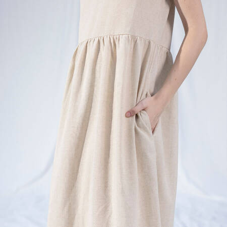 %100 Keten Elbise Ekru S-M - Serli Keçoğlu Koleksiyonu - 5