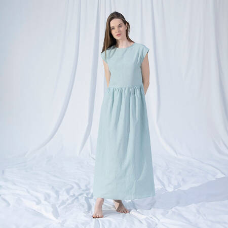 %100 Keten Elbise Mint L-XL - Serli Keçoğlu Koleksiyonu - Penelope