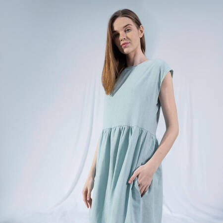 %100 Keten Elbise Mint L-XL - Serli Keçoğlu Koleksiyonu - 6