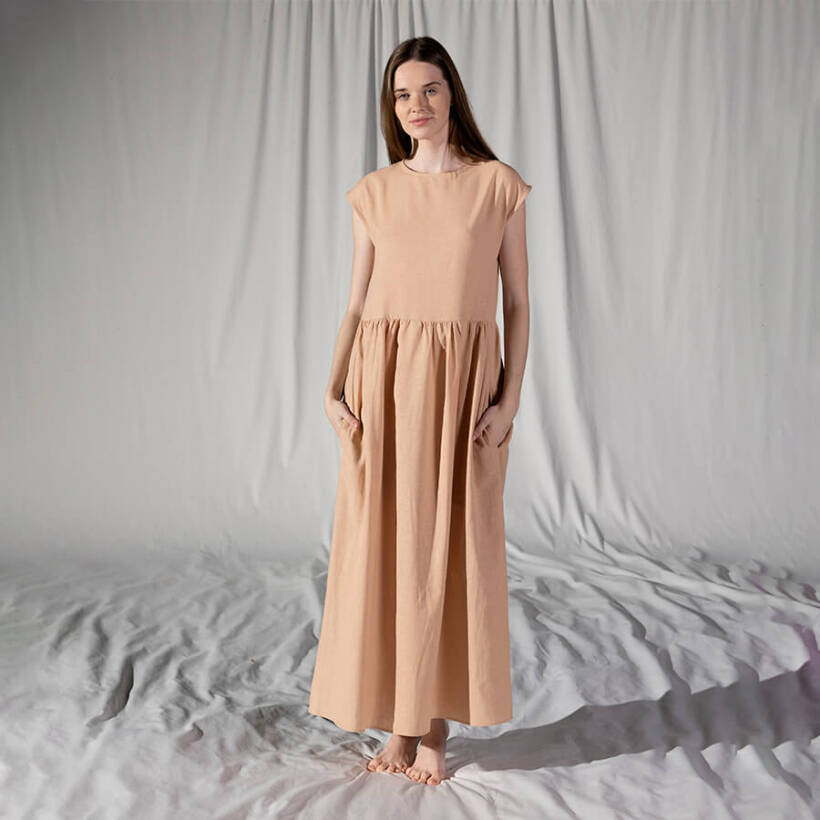 %100 Keten Elbise Somon L-XL - Serli Keçoğlu Koleksiyonu - Penelope