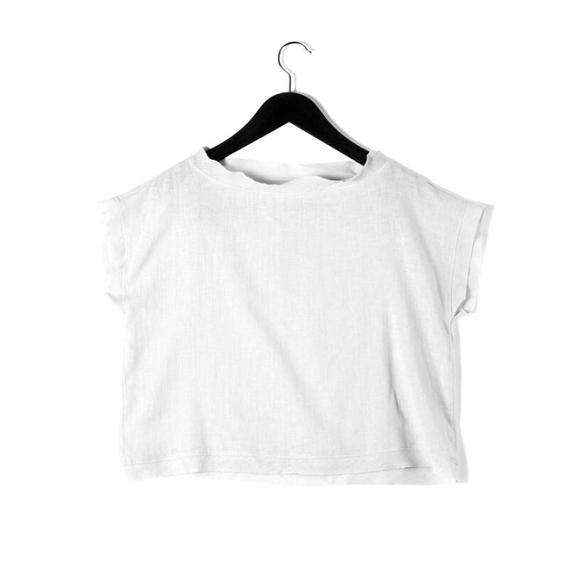 %100 Keten Kısa Kol Bluz Beyaz L-XL - Serli Keçoğlu Koleksiyonu - Penelope