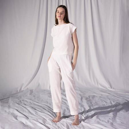 %100 Keten Kısa Kol Bluz Ekru L-XL - Serli Keçoğlu Koleksiyonu - Penelope (1)