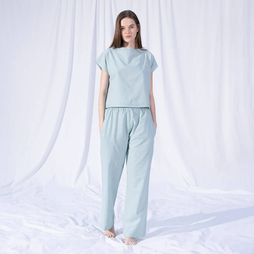 %100 Keten Kısa Kol Bluz Mint S-M - Serli Keçoğlu Koleksiyonu - Penelope