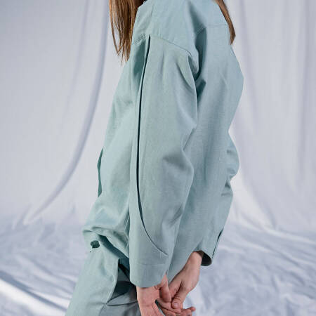 %100 Keten Uzun Kollu Gömlek Mint S-M - Serli Keçoğlu Koleksiyonu - 5