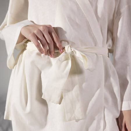 %100 Keten Uzun Kollu Kimono Beyaz L-XL - Serli Keçoğlu Koleksiyonu - 6