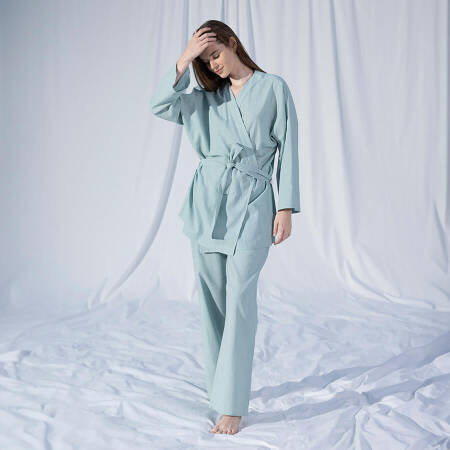 %100 Keten Uzun Kollu Kimono Mint L-XL - Serli Keçoğlu Koleksiyonu - 2