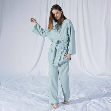 %100 Keten Uzun Kollu Kimono Mint L-XL - Serli Keçoğlu Koleksiyonu - 3