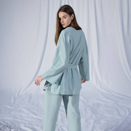 %100 Keten Uzun Kollu Kimono Mint S-M - Serli Keçoğlu Koleksiyonu - 5