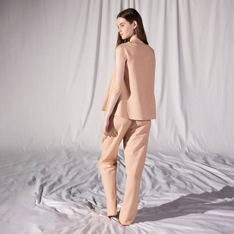 %100 Keten V Yaka Kolsuz Bluz Somon L-XL - Serli Keçoğlu Koleksiyonu - Penelope