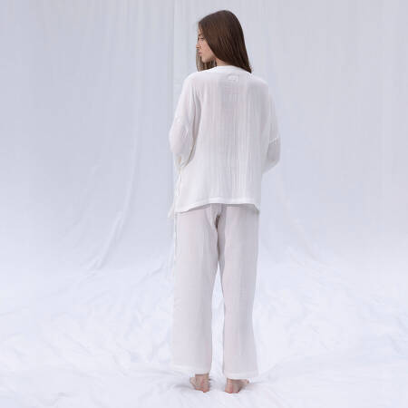 %100 Müslin Pamuk Kruvaze Kimono Kısa Beyaz L-XL - Serli Keçoğlu Koleksiyonu - 6