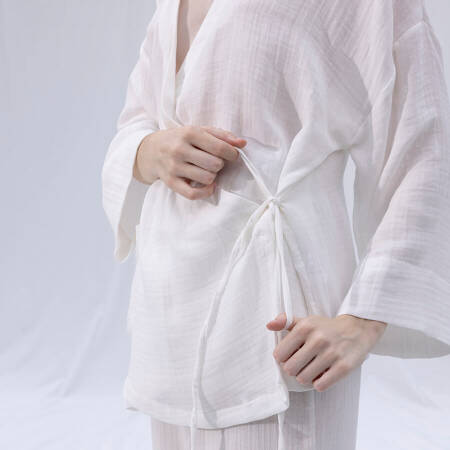 %100 Müslin Pamuk Kruvaze Kimono Kısa Beyaz L-XL - Serli Keçoğlu Koleksiyonu - 7