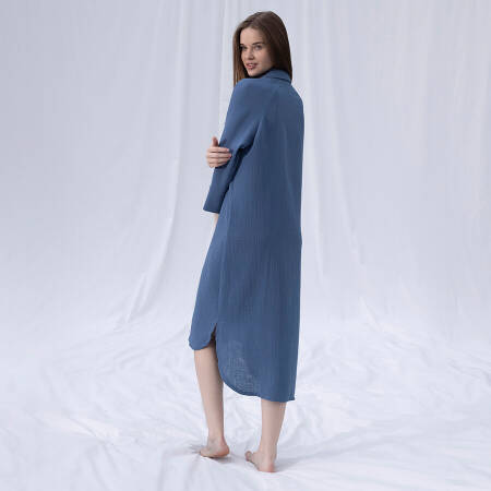 by Serli Keçoğlu Müslin Uzun Düğmeli Elbise İndigo L-XL - 3