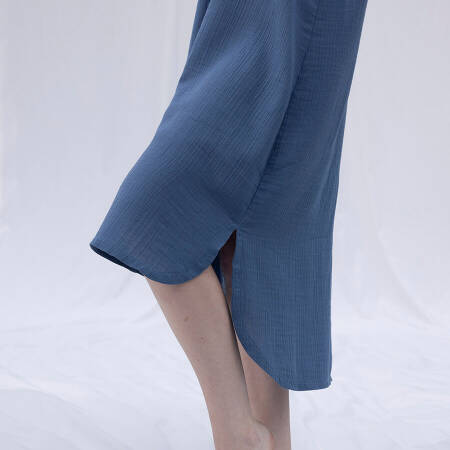 by Serli Keçoğlu Müslin Uzun Düğmeli Elbise İndigo L-XL - 7