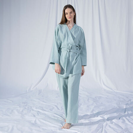 %100 Keten Uzun Kollu Kimono Mint - Serli Keçoğlu Koleksiyonu - 1