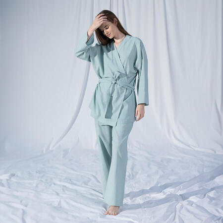 %100 Keten Uzun Kollu Kimono Mint - Serli Keçoğlu Koleksiyonu - 2