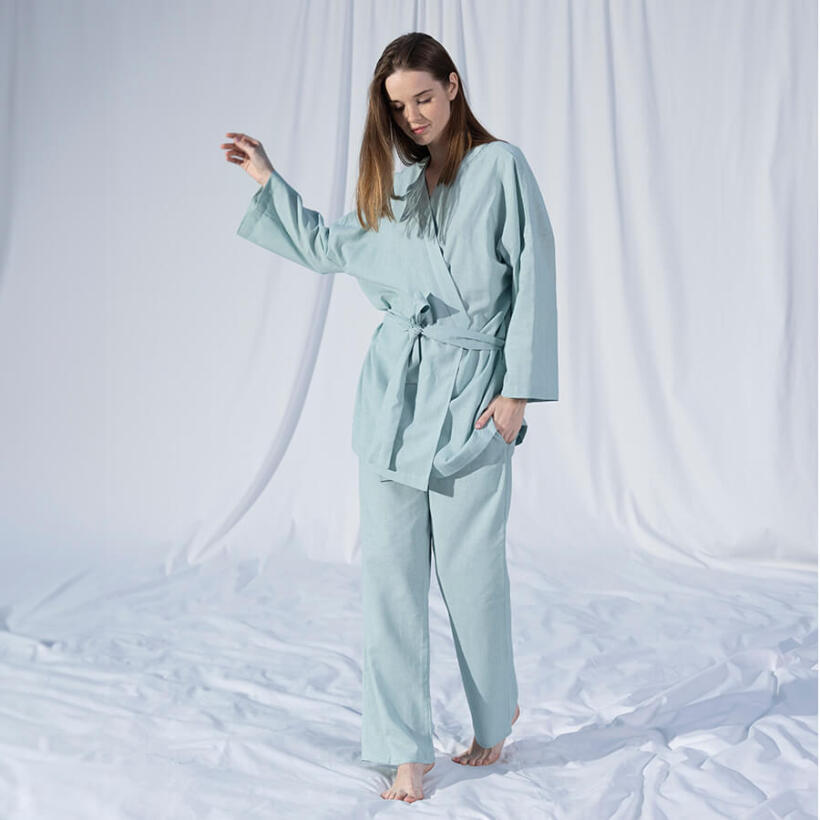 %100 Keten Uzun Kollu Kimono Mint - Serli Keçoğlu Koleksiyonu - 