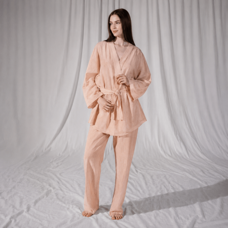 By Serli Keçoğlu Keten Uzun Kollu Kimono Somon 