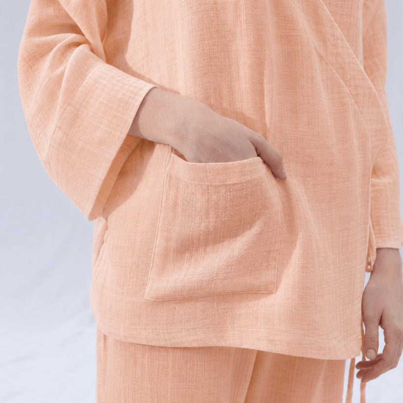 By Serli Keçoğlu Müslin Kruvaze Kimono Kısa Somon - 