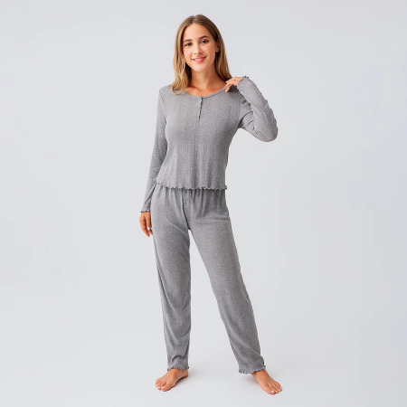 Perla %100 Pamuk Ajurlu Örme Pijama Takımı - Gri - 2