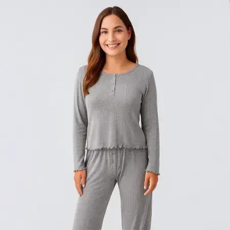 Perla %100 Pamuk Ajurlu Örme Pijama Takımı - Grı/M - 4