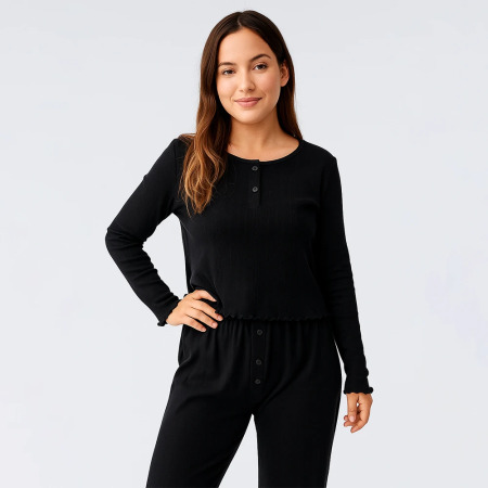 Perla %100 Pamuk Ajurlu Örme Pijama Takımı - Siyah - 2