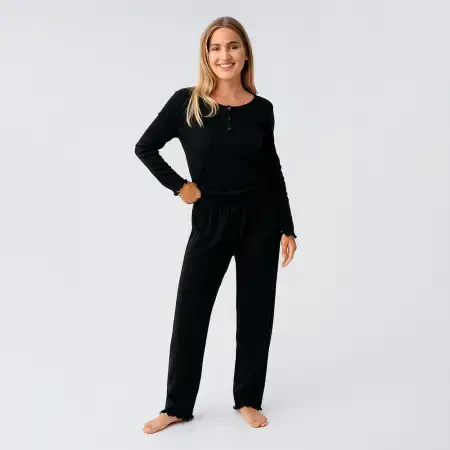 Perla %100 Pamuk Ajurlu Örme Pijama Takımı - Siyah/S - 3