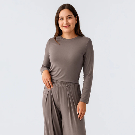 Relax Crop Bol Paça Esnek Viskoz Pijama Takımı - Vizon - 2