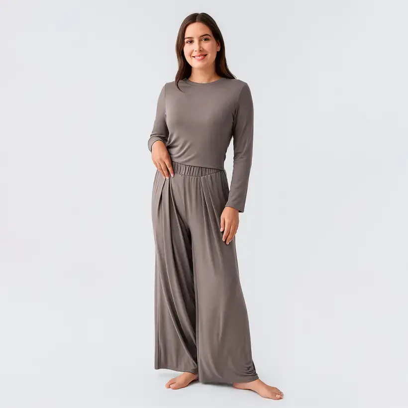 Relax Crop Bol Paça Esnek Viskoz Pijama Takımı - Vızon/S - PENELOPE