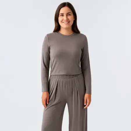 Relax Crop Bol Paça Esnek Viskoz Pijama Takımı - Vızon/Xl - 3