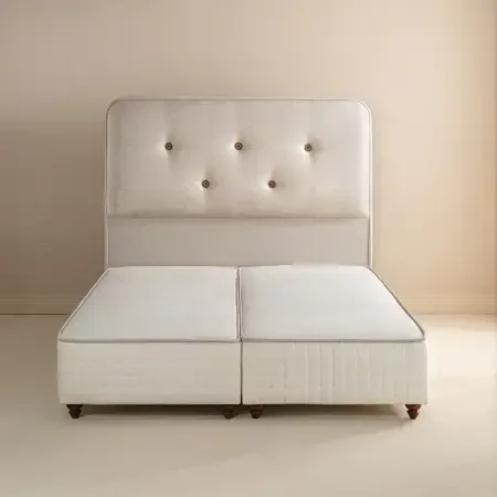 Saf Keten Kumaş Kaplama Ahşap Yatak Başlığı 160x140 cm - Victorian - 1