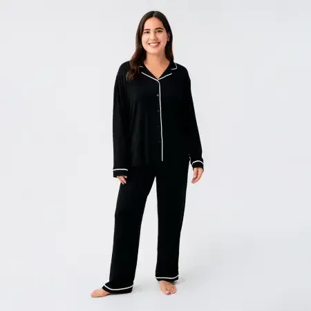 Snug Uzun Kollu Oversize Esnek Viskoz Pijama Takımı - Siyah/S - 1