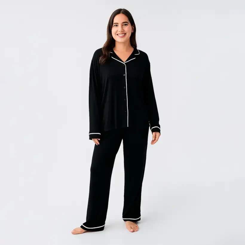 Snug Uzun Kollu Oversize Esnek Viskoz Pijama Takımı - Siyah/S - PENELOPE