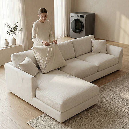 Sofa Plume 2’li Kolsuz Modül 160 x 97 cm | Plainfry Kumaş - Krem Dokulu - 3
