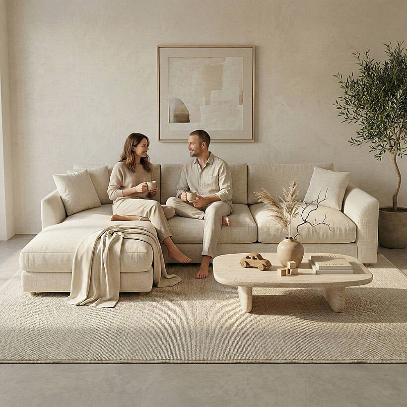 Sofa Plume 2’li Tek Kollu Sağ Köşe Modül 180 x 97 cm | Plainfry Kumaş - Krem Dokulu - 