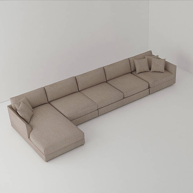 Sofa Plume 2’li Tek Kollu Sol Köşe Modül 180 x 97 cm | Plainfry Kumaş - Kahve Keten - 