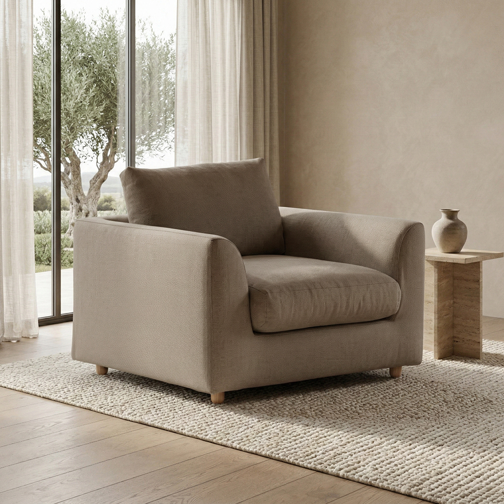 Sofa Plume Berjer 100 x 97 cm | Plainfry Kumaş - Kahve Keten | Penelop