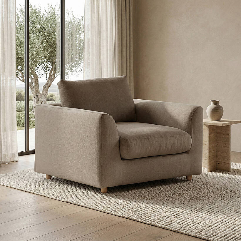 Sofa Plume Berjer 100 x 97 cm | Plainfry Kumaş - Kahve Keten - 