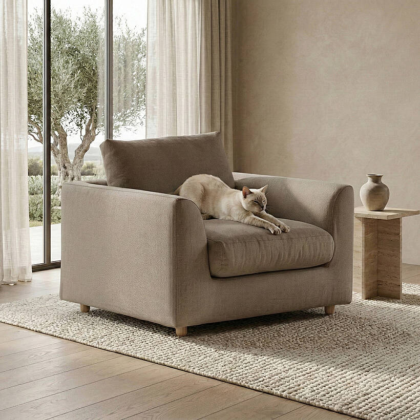 Sofa Plume Berjer 100 x 97 cm | Plainfry Kumaş - Kahve Keten - 