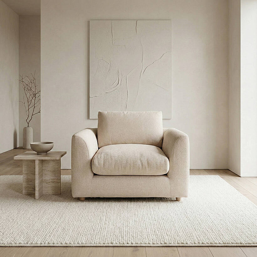 Sofa Plume Berjer 100 x 97 cm | Plainfry Kumaş - Krem Dokulu - 