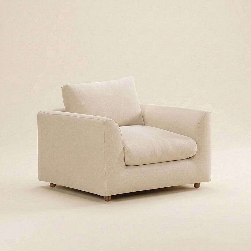 Sofa Plume Berjer 100 x 97 cm | Plainfry Kumaş - Krem Dokulu - 